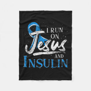 Blue Ribbon I Run On Jesus And Insulin Diabetes Aw Fleece Blanket