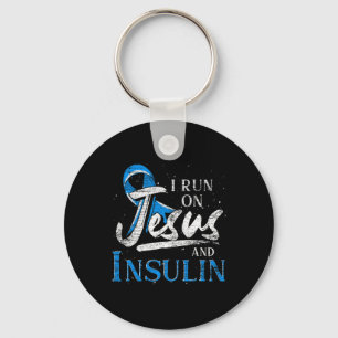 Blue Ribbon I Run On Jesus And Insulin Diabetes Aw Keychain