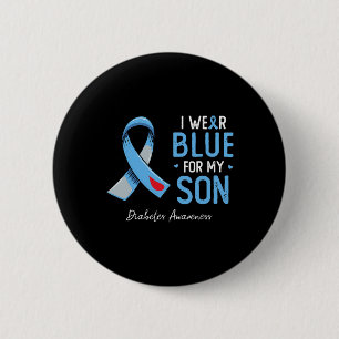 Blue ribbon I wear grey blue for my son diabetes a 2 Inch Round Button