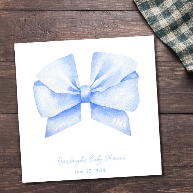 Blue Ribbon Monogram Coquette Personalized Napkin (Creator Uploaded)