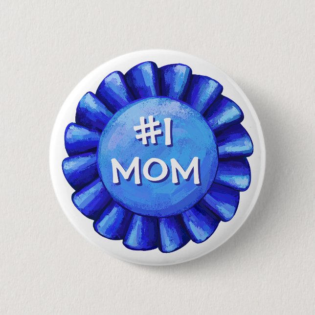 Blue Ribbon Number One Mom 2 Inch Round Button (Front)