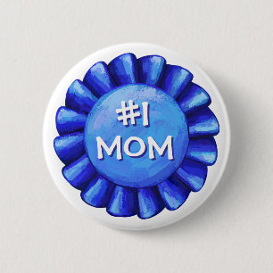 Blue Ribbon Number One Mom 2 Inch Round Button