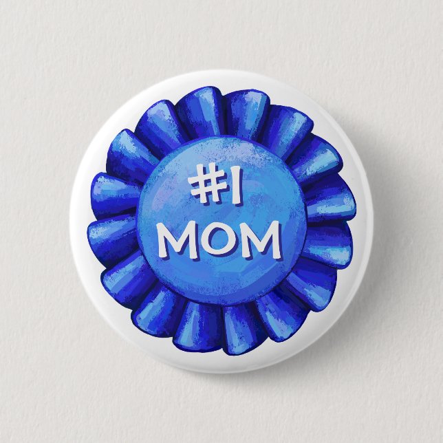 Blue Ribbon Number One Mom 2 Inch Round Button (Front)