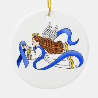 "Blue Ribbon" of Awareness Angel Ceramic Ornament