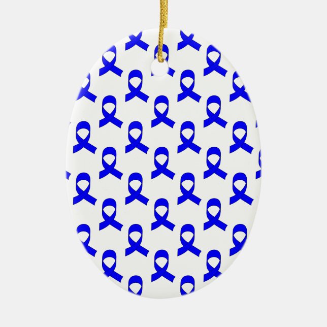 Blue Ribbon Pattern Ceramic Ornament (Front)