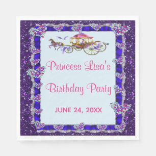 Blue Ribbon Purple Glitter Royal Princess Birthday Napkin