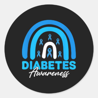 Blue Ribbon Rainbow Diabetes Awareness Classic Round Sticker