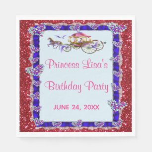 Blue Ribbon Red Glitter Royal Princess Birthday Napkin