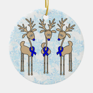 Blue Ribbon Reindeer (Colon Cancer) Ceramic Ornament