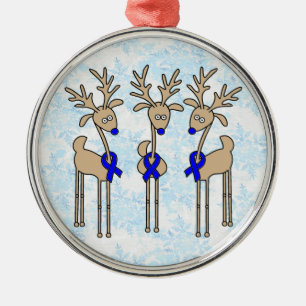 Blue Ribbon Reindeer (Colon Cancer) Metal Ornament