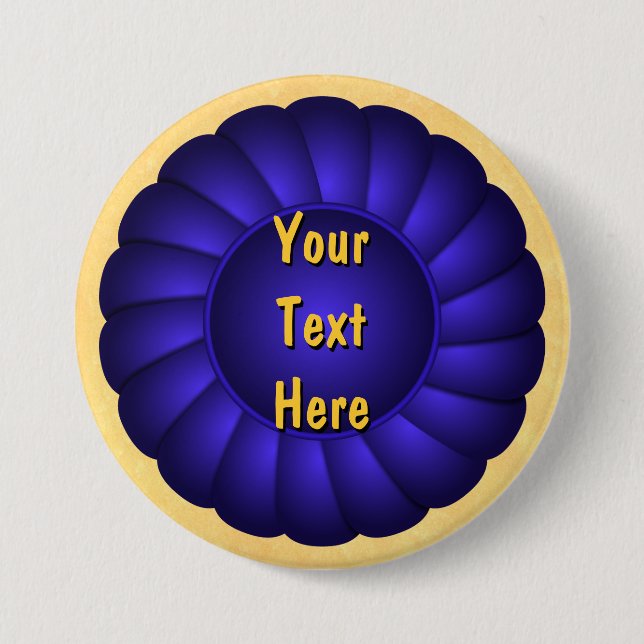 Blue Ribbon Rosette to Personalize 3 Inch Round Button (Front)