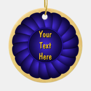 Blue Ribbon Rosette to Personalize Ceramic Ornament