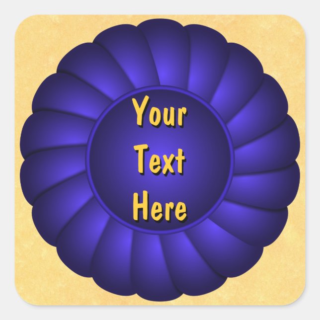 Blue Ribbon Rosette to Personalize Square Sticker (Front)