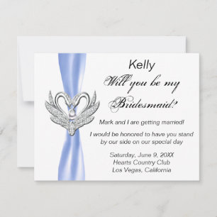 Blue Ribbon Silver Swans Bridesmaid Card