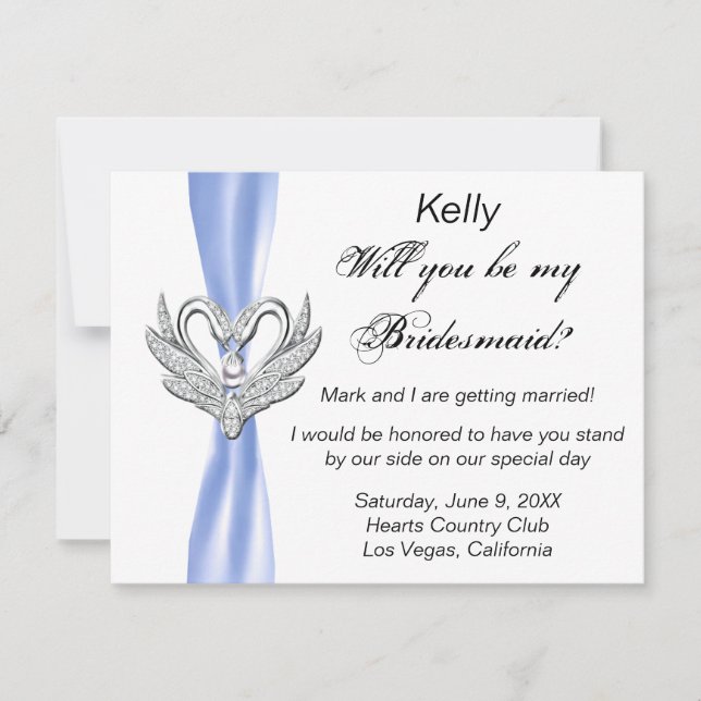 Blue Ribbon Silver Swans Bridesmaid Card (Front)