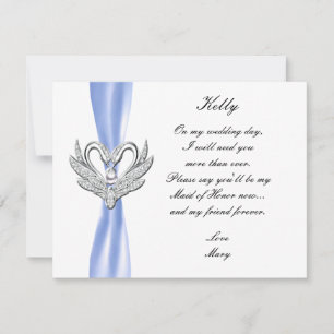 Blue Ribbon Silver Swans Maid Of Honour Card