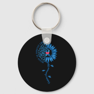 Blue Ribbon Sunflower November Diabetes Awareness  Keychain