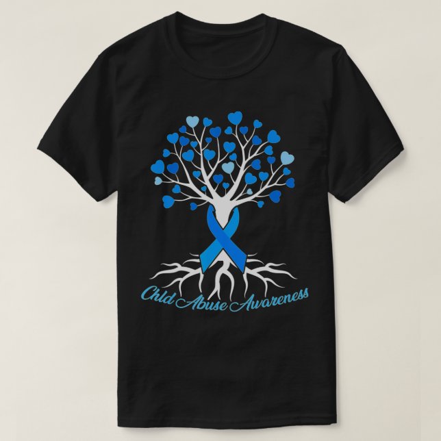 Blue Ribbon Tree Heart Child Abuse Prevention Mont T-Shirt (Design Front)