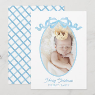 Blue Ribbon Watercolor Baby Boy Carte de vacances