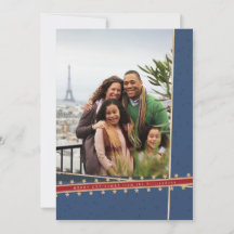 Blue Ribbon Wrapped Flat Christmas Photo Card
