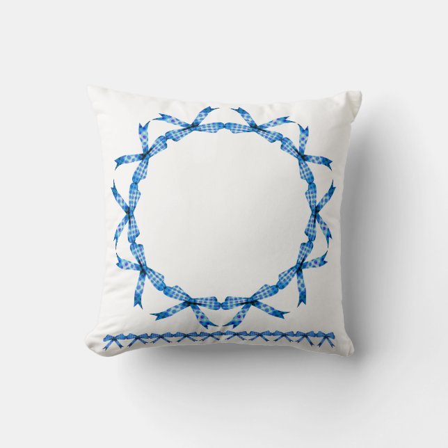 Blue Ribbon Wreath Throw Pillow (Front)