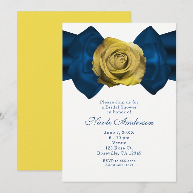 Blue Ribbon & Yellow Rose ANY COLOR Invitations (Front/Back)