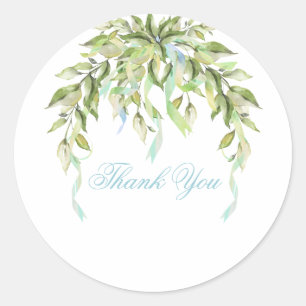 Blue Ribbons Floral Greenery Thank You  Classic Round Sticker