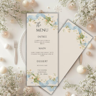 Blue Ribbons Floral Vintage Elegant Wedding Menu