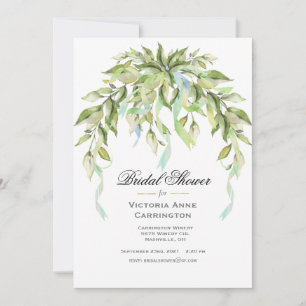 Blue Ribbons Greenery Elegant Bridal Shower Invitation