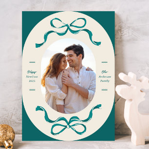 Blue Ribbons Happy New Year 2026 Photo Holiday Card