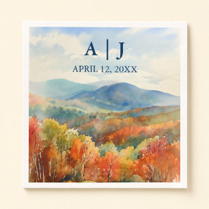 Blue Ridge Mountains Fall Watercolor Wedding Napkin