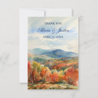 Blue Ridge Mountains Fall Watercolor Wedding  Thank You Card