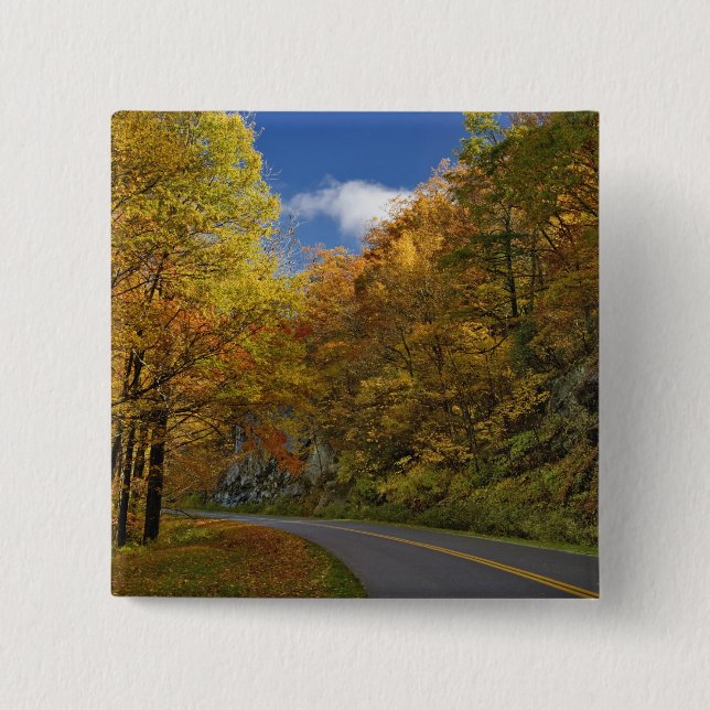 Blue Ridge Parkway curving through autumn colours 2 Inch Square Button (Front)