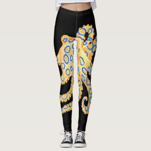 Blue Ring Octopus on Black Leggings