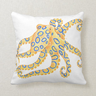 Blue Ring Octopus Throw Pillow