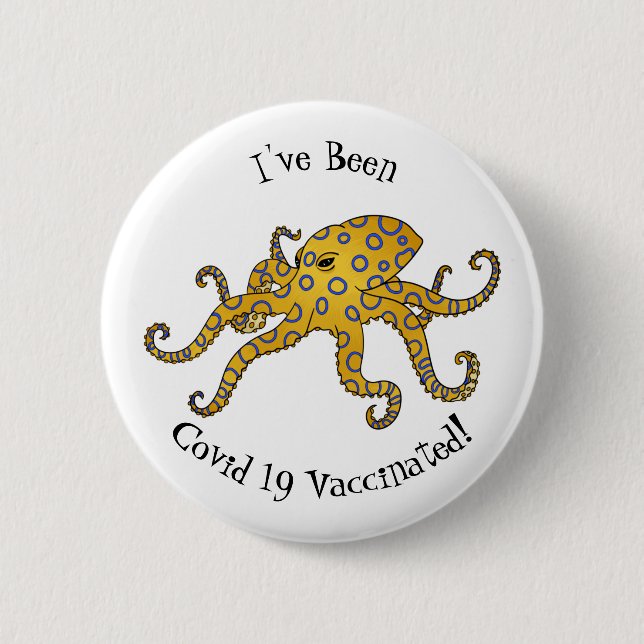 Blue-ringed octopus cartoon illustration 2 inch round button (Front)