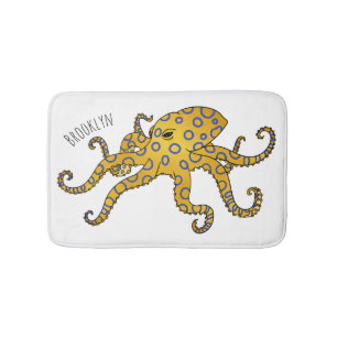 Blue-ringed octopus cartoon illustration  bath mat