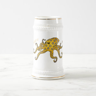 Blue-ringed octopus cartoon illustration beer stein