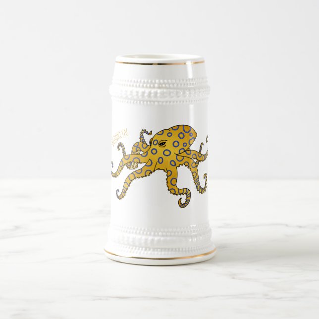Blue-ringed octopus cartoon illustration  beer stein (Center)