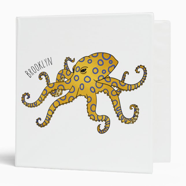 Blue-ringed octopus cartoon illustration binder (Front/Inside)