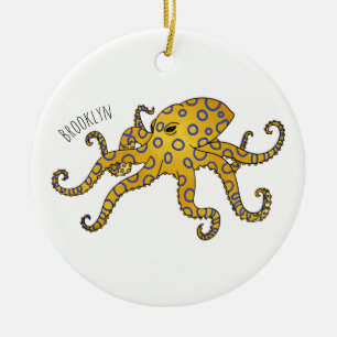 Blue-ringed octopus cartoon illustration ceramic ornament