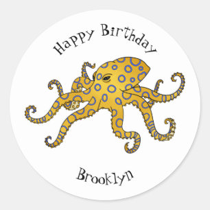 Blue-ringed octopus cartoon illustration  classic round sticker
