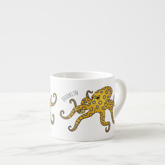Blue-ringed octopus cartoon illustration  espresso cup (Front Right)