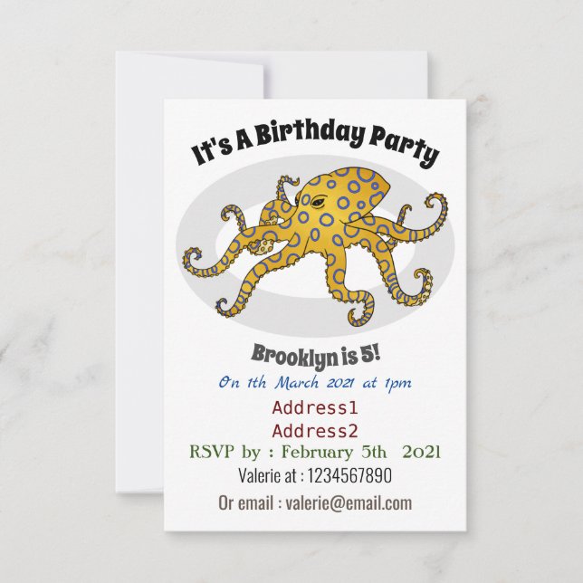 Blue-ringed octopus cartoon illustration invitation (Front)