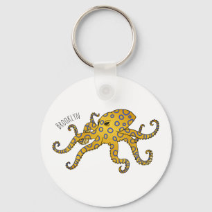 Blue-ringed octopus cartoon illustration keychain