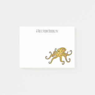 Blue-ringed octopus cartoon illustration post-it notes