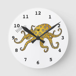 Blue-ringed octopus cartoon illustration round clock