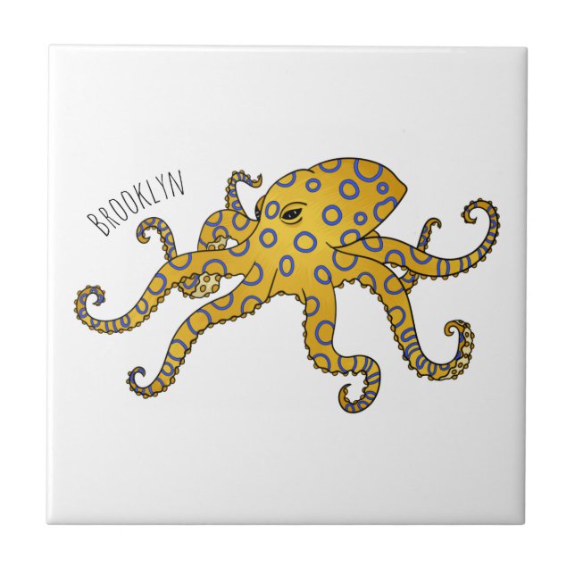 Blue-ringed octopus cartoon illustration  tile (Front)