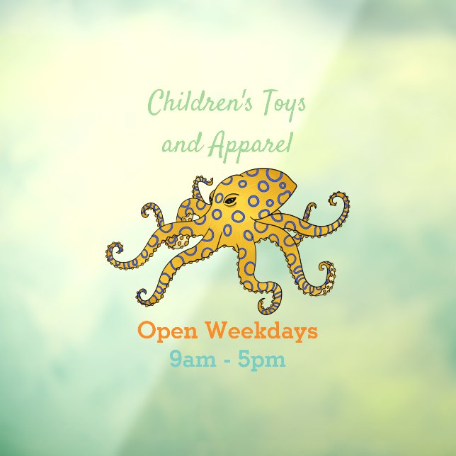 Blue-ringed octopus cartoon illustration window cling (Sheet 3)