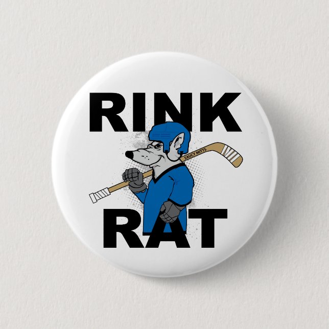Blue Rink Rat Hockey Player Flare 2 Inch Round Button (Front)
